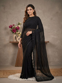 Prushti – Pure Fox Georgette Black Beads Work Designer Saree with Heavy Fancy Blouse