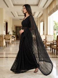 Prushti – Pure Fox Georgette Black Beads Work Designer Saree with Heavy Fancy Blouse