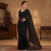Prushti – Pure Fox Georgette Black Beads Work Designer Saree with Heavy Fancy Blouse