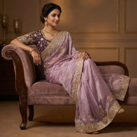 Chandrika Designer Satin Saree with Heavy Embroidery & Stitched Blouse (6 Colors)