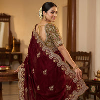 Ritika Designer Fendy Satin Saree with Heavy Embroidery & Fully Stitched Blouse (6 Colors)