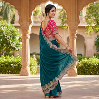 Ritika Designer Fendy Satin Saree with Heavy Embroidery & Fully Stitched Blouse (6 Colors)