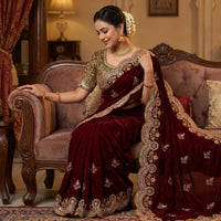 Ritika Designer Fendy Satin Saree with Heavy Embroidery & Fully Stitched Blouse (6 Colors)