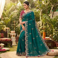 Ritika Designer Fendy Satin Saree with Heavy Embroidery & Fully Stitched Blouse (6 Colors)