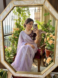 VAHINA Premium Fendy Chiffon Embroidered Saree with Sequins & Cutdana Work