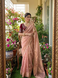 VAHINA Premium Fendy Chiffon Embroidered Saree with Sequins & Cutdana Work